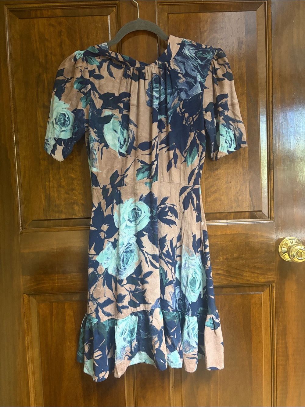 Closet London Blush Dress with Teal Floral Print